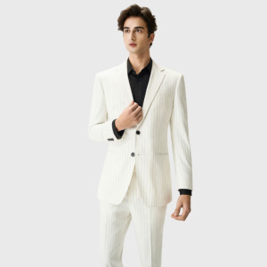<span class=keywords><strong>Traje</strong></span> de Dos Piezas para <span class=keywords><strong>Hombre</strong></span>, Estilo Formal, con Rayas Blancas Elásticas TR, Personalizado al por Mayor, para Bodas/Negocios - Product Image 2
