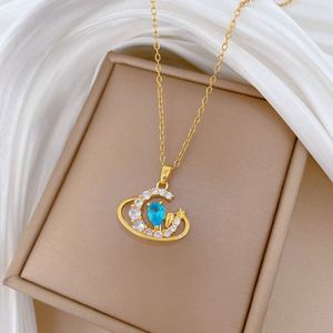Collar con Colgante de Luna y Galaxia de Circonita Chapado en Oro de 18K para Mujer, Collar de Acero Inoxidable - Product Image 4