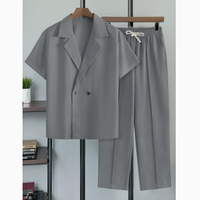 Ensemble de costume décontracté pour homme à manches courtes, veste croisée à revers, deux pièces, coupe ajustée, idéal pour l'été, affaires et occasions formelles, vente en gros