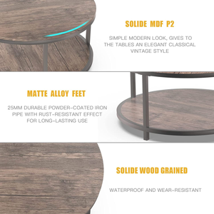 طاولة قهوة خشبية دائرية دائرية من خشب الجوز بتصميم حديث مع رف تخزين ومستقر - Product Image 6