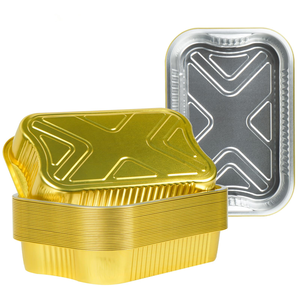 Disposable Gold Rectangular Eco-Friendly Food Grade Bowl 200ml Aluminium <b>Foil</b> <b>Container</b> with Plastic Lid Customised - Product Image 1