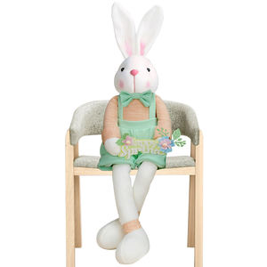 دمية أرنب عيد الفصح جالس مع سلة زهور محشوة بقطن البولي بروبيلين باللون الأخضر - ديكور منزلي لطيف - Product Image 2