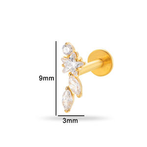 أقراط تيتانيوم ASTM F136 للثقب الحلزوني 16G مع خيط داخلي وظهر مسطح مرصع بالزركون على شكل ماركيز لثقب الأذن والغضروف - Product Image 6
