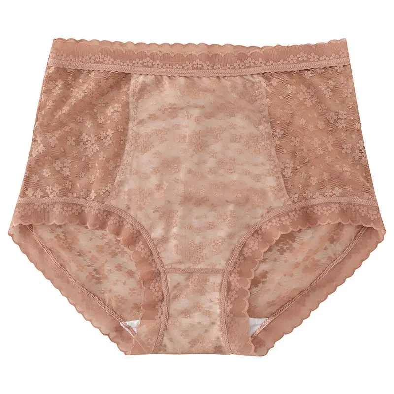 Vente en gros de sous-vêtements sexy en dentelle, slips abdominaux en soie glacée taille haute pour filles, slip en coton pour femmes, taille plus