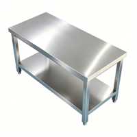 Table de préparation robuste à deux niveaux en acier inoxydable - Bords renforcés, pieds carrés et pieds de nivellement réglables