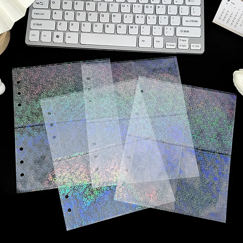 Cartões holográficos 6 anel de bolso, transparente, inserções, 4 mangas de bolso, cartão de crédito a5, disco de bolso, mangas encadernadoras