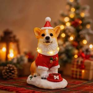 Figurines de chien de Noël musicales lumineuses, 2 styles Corgi Golden Retriever en résine avec 8 chansons de Noël, décoration de table - Product Image 5
