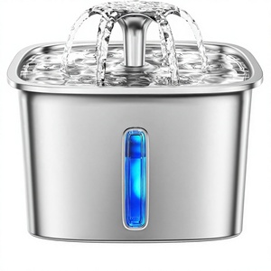 Draagbare drinkfontein van roestvrij staal voor huisdieren, 2,2 liter, drinkdispenser voor katten en honden, waterstandvenster, drievoudig filtersysteem, voor binnen - Product Image 1