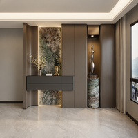 Armoire modulaire moderne en bois écologique avec placage HPL MDF et étagère ouverte à LED