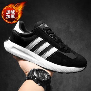 Chaussures de marche chaudes pour homme Y-3K0EB en cuir noir à bout rond, lacets, semelle extérieure en caoutchouc isolante, doublure en peluche - Product Image 5