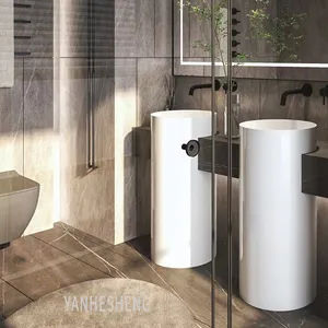 Yenstone yarı OEM otel banyo beyaz silindirik ayaklı lavabo fiyat hint yuvarlak tasarım mat ayaklı lavabo