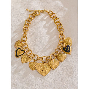 JINYOU 1519 Новое поступление винтажное Ретро металлическое ожерелье с подвесками 18K PVD золотое сердце любовь модное ожерелье - Product Image 3