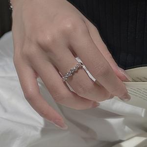 Bague en argent sterling S925 à pois, zircone vintage, design simple et tendance, sertissage en incrustation, style tendance, bijoux à bouche ouverte - Product Image 2