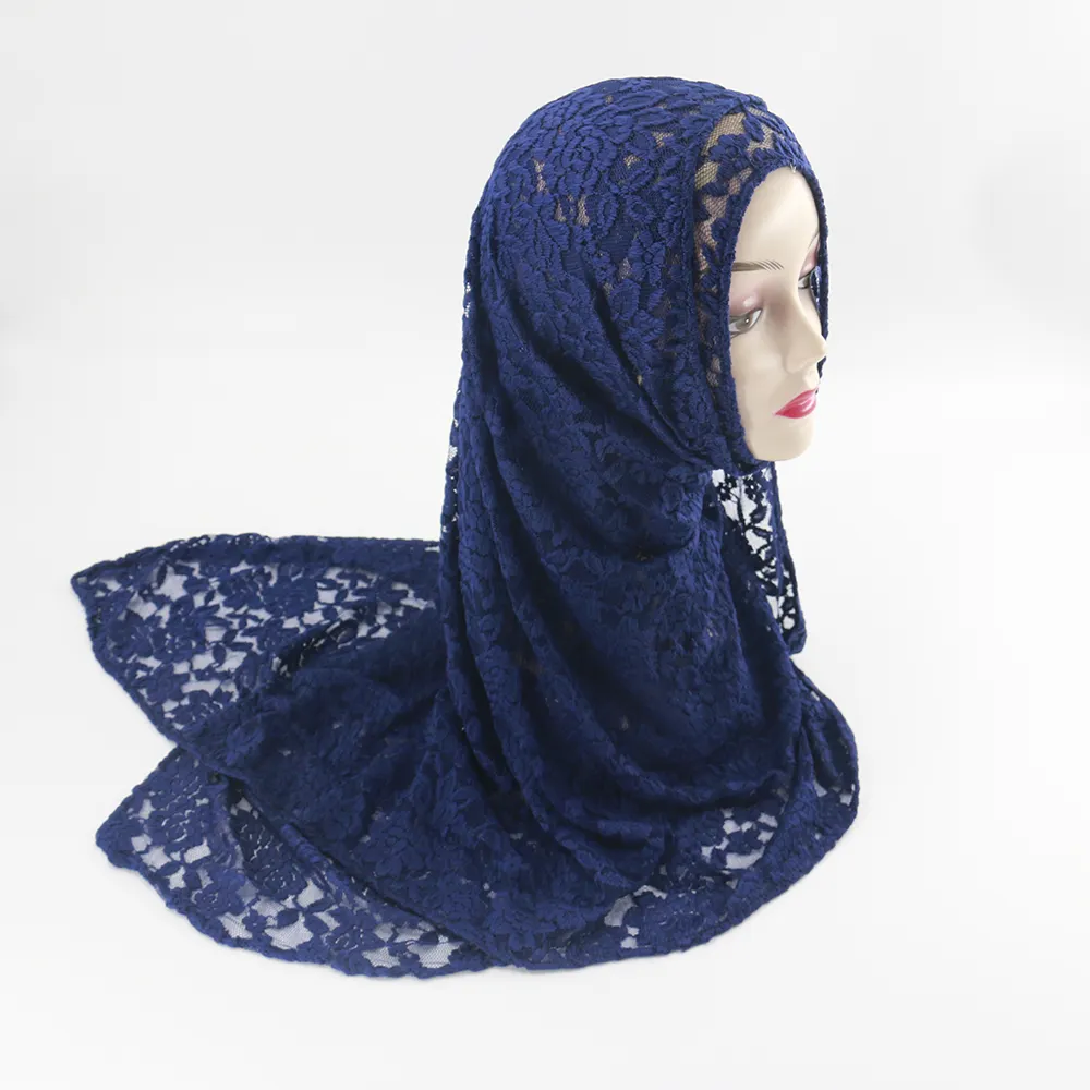 イスラム教徒のヒジャーブスカーフ女性無地ショールドバイアラブレースヒジャーブ卸売ファッション人気のある高品質の全レース綿