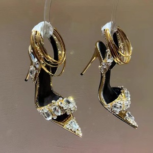 Sandales à talons hauts en argent et diamant pour femmes, chaussures de <span class=keywords><strong>mariée</strong></span>, bride croisée à la cheville, nouvelle collection 2023 - Product Image 5