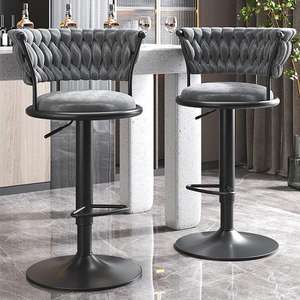 Modern Velvet <b>Height</b>-<b>Adjustable</b> Bar <b>Stool</b> for Home Office and Hotel Use Durable Metal Legs Cash Register Counter <b>Height</b> - Product Image 5