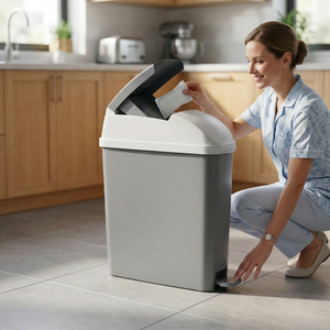 Foot Pedal Waste <b>Bin</b> Rectangular <b>Plastic</b> Indoor Household <b>Kitchen</b> Use Simple Design Gray White Lid sanitary <b>bin</b> ABS heavy duty - Product Image 1