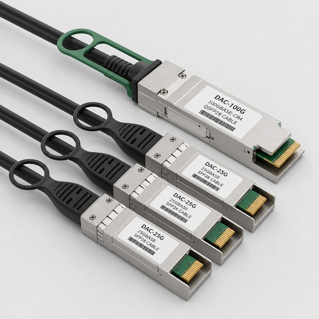 100G QSFP28 to 4*25G DAC Copper Breakout High-Speed Cable, Multi-Vendor Compatible, Customizable Length