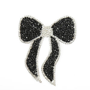 All'ingrosso strass con fiocco in ferro su toppe di cristallo fatto a mano Applique Patch con fiocco scintillante diamanti Patch per abbigliamento fai da te - Product Image 3