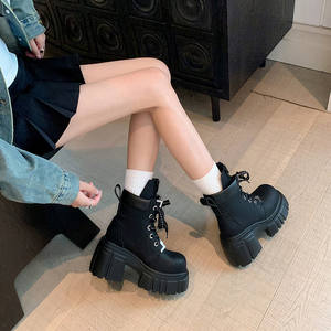 Botas Altas de Plataforma de Cuero Genuino, Estilo Retro Casual, Cómodas, con Tacón Grueso, Color Sólido, Desmontables, de Caña Larga y Corta - Product Image 2