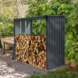 Organisation de hangar de stockage de bois de chauffage en métal pour la maison Outils de jardin d'arrière-cour Gris - Product Image 1