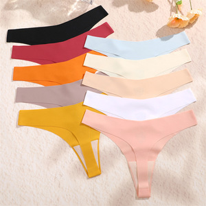 Nouvelles culottes string invisibles pour femme en soie glacée sans couture, taille basse, couleur unie, anti-transparence, anti-embarras, antibactériennes et confortables - Product Image 5