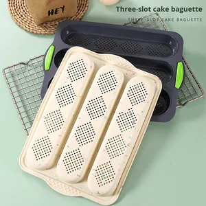 Bestseller 3-Cavity Perforated French Bread Pan - Non-Stick <b>Silicone</b> Baguette Mold with Easy Release Design - Product Image 2