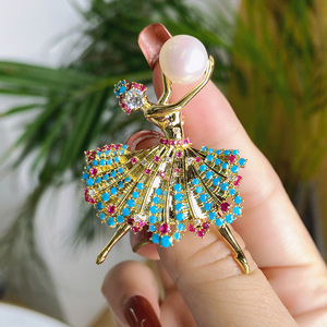 XILIANGFEIZI [DIY accesorios de soporte vacíos 7*<span class=keywords><strong>9mm</strong></span>] broche de bailarina de circón dorado Base de ramillete de Pin de moda - Product Image 4