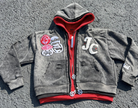 Sweats à capuche épais surdimensionnés avec broderie à trois niveaux, fabricant de vêtements personnalisés Vestes à capuche avec fermeture éclair et délavage à l'acide pour hommes