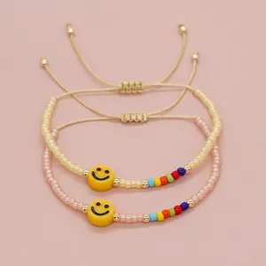 Gelang manik-manik warna-warni pantai Meksiko mode perhiasan Pulsera wanita gelang manik-manik Miyuki senar buatan tangan Boho wajah tersenyum