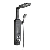 Douche à effet pluie thermostatique LED noire de luxe, vente chaude 2025, panneaux en céramique et acier inoxydable, montage mural, pour usage hôtelier