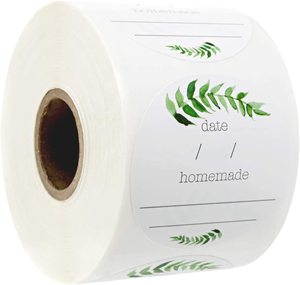 Etiquetas Adesivas para Alimentos Caseiros com Data, Redondas de 2 Polegadas, Ecológicas, com Folhas Verdes Botânicas, para Frascos de Conservas - Product Image 1