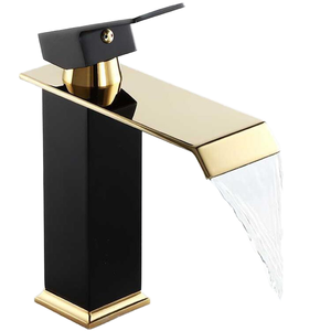 Moderno <span class=keywords><strong>Miscelatore</strong></span> Monocomando a Cascata per <span class=keywords><strong>Lavabo</strong></span> in Ottone Dorato con Valvola in Ceramica, Touchless Monoforo Temporizzato per Bagno - Product Image 1