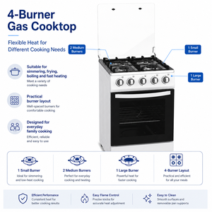 Freestanding Gas Stove 4 Burner Gas <strong>Hob</strong> 55L Capacity <strong>Oven</strong> Stable <strong>Pan</strong> Support Freestanding Range Cooker - Product Image 4