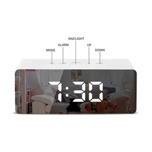 Led Table Clock New Design Mirror Desk Clock Hot Selling Wholesale Digital Alarm Clock LED Backlight In Stock Thermometer Display Table Clock