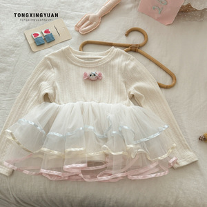 Tongxingyuan Girls Long Sleeve <b>Tulle</b> Dress Breathable Spring Autumn Princess Top With Label And Tags - Product Image 1