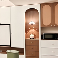 Mueble de TV de Lujo Personalizado para Toda la Pared con Vitrina Arqueada y Almacenamiento a Medida para Villas