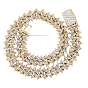 Collar y Pulsera de Cadena Cubana Europea Americana Personalizada de 14 mm, Diseño de Espinas Moderno y a la Moda, Unisex, Electrochapado - Product Image 5