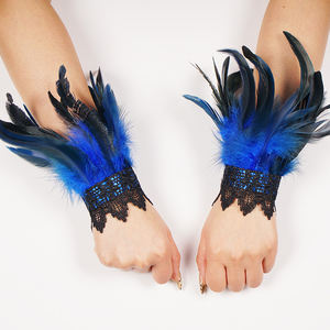 Bracelets de poignet en plumes confortables, paire de gants en dentelle florale gothique, bracelets de poignet en plumes, unisexe pour fête cosplay - Product Image 5