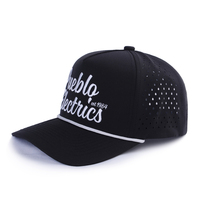 Casquette de baseball unisexe de performance sportive en polyester résistant à l'eau, à visière incurvée à 5 panneaux, découpée au laser, ajustée, avec cordon, modèle RD BA 0746