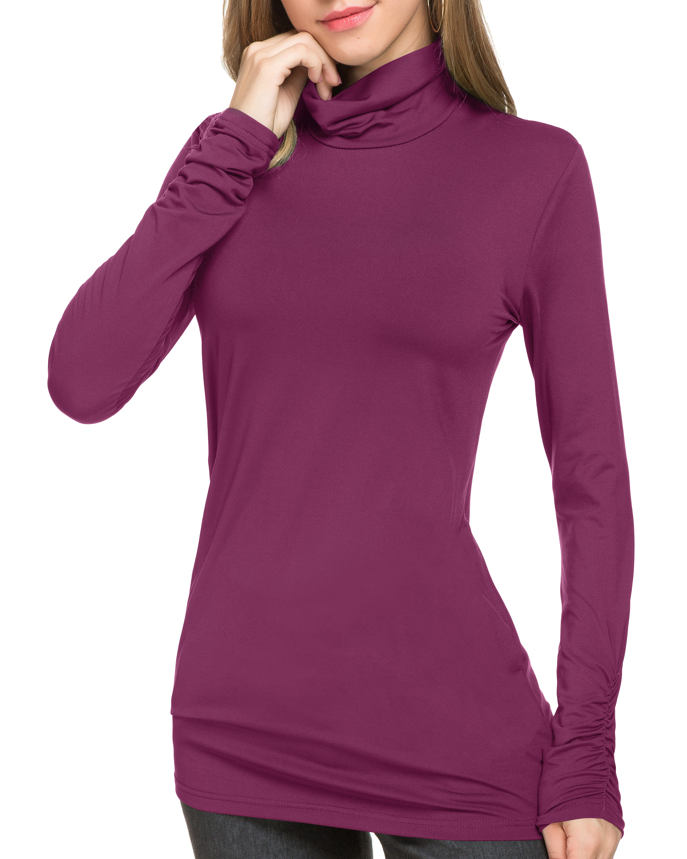 New Design Cotton Turtleneck Shirts Long Sleeves Custom Turtle Neck Tops  for Women Lady Fall Autumn ODM OEM Female