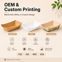 Bandeja de Papel Kraft Desechable con Recubrimiento de PE Resistente a la Grasa para Restaurantes y Servicios de Catering, con Impresión Personalizada para Pollo, Hamburguesas, Alitas y Papas Fritas
