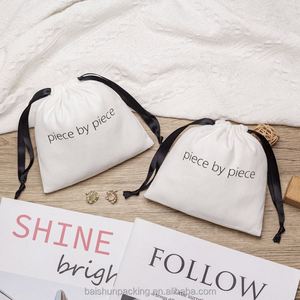 High Quality Recyclable Twill <b>Drawstring</b> Cosmetic Storage <b>Bags</b> Small Cotton Pouch for Rings Earrings - Product Image 3