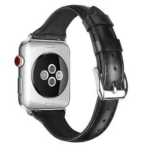 Tali Kulit Ramping untuk Apple Watch Band 40Mm 44 Mm 38Mm 42Mm 40 44 Mm Gelang Kulit Asli Apple Watch Seri 6 5 4 3 Se Strap