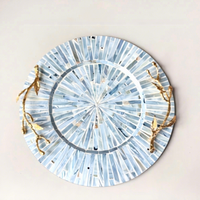 Assiette décorative de luxe léger de style français, écologique, faite à la main, en coquillage, avec poignée et bordure florale, pour la maison