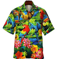 Sommer Blumen Papagei 3D gedruckt Hawaii hemd Einreiher Kurzarm für Männer und Frauen Mode Bluse Kleidung