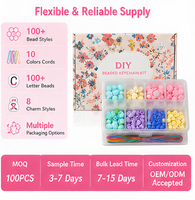 Kit de fabrication de porte-clés perlés DIY, ensemble de matériel coloré en silicone avec lettres, fleurs, étoiles et fermoirs mousquetons, pour breloques de sac faites main et fournitures de fête