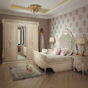 Meubles de chambre à coucher blancs de style royal français, lit king size élégant avec armoire miroir, ensemble de meubles de chambre principale design - Product Image 1