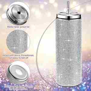 Offre Spéciale – Gobelet de Voyage Isotherme 20 oz en Acier Inoxydable avec Paillettes et Strass, Tasse Droite Scintillante avec Paille - Product Image 5
