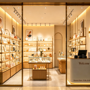 ออกแบบร้านค้าปลีกของขวัญ LUX อุปกรณ์ตกแต่งร้านค้าสไตล์ไลฟ์สไตล์ อุปกรณ์ตกแต่งร้านขายของที่ระลึก ชั้นวางโชว์แบบติดเพดานพร้อมไฟ LED - Product Image 2